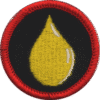 Haunted attraction badge with yellow drop design and red border for team awards.