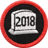 Haunted attraction badge with 2018 year design for team-building events.