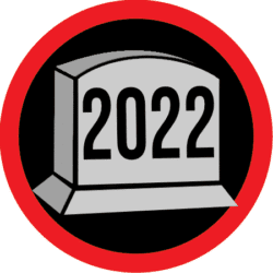A haunting 2022 tombstone badge for haunted attraction awards and team-building events.