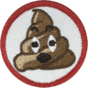 First Year Haunter embroidered badge featuring a cute cartoon dog face with a red border.