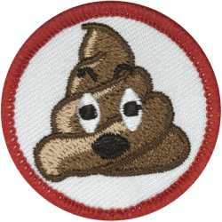 First Year Haunter embroidered badge featuring a cute cartoon dog face with a red border.