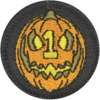 Haunted pumpkin badge for first-year haunter, Halloween horror attraction award.
