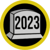 Haunted attraction badge for 2023 with spooky design and award recognition.