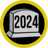 Haunted attraction badge with "2024 Most Deadicated" inscription, award pin.