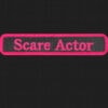 Security Name Badge with "Scare Actor" text in pink embroidery on black fabric.