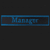 Manager embroidered badge with blue text on black background, suitable for haunted attraction staff.