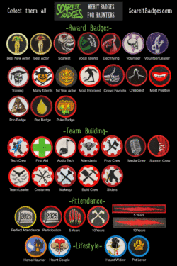 Haunted attraction badges and awards for team-building and recognition.