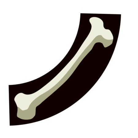 Cartoon bone badge with black background for haunted attraction merchandise.
