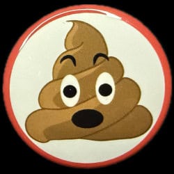 code brown button, poop badge